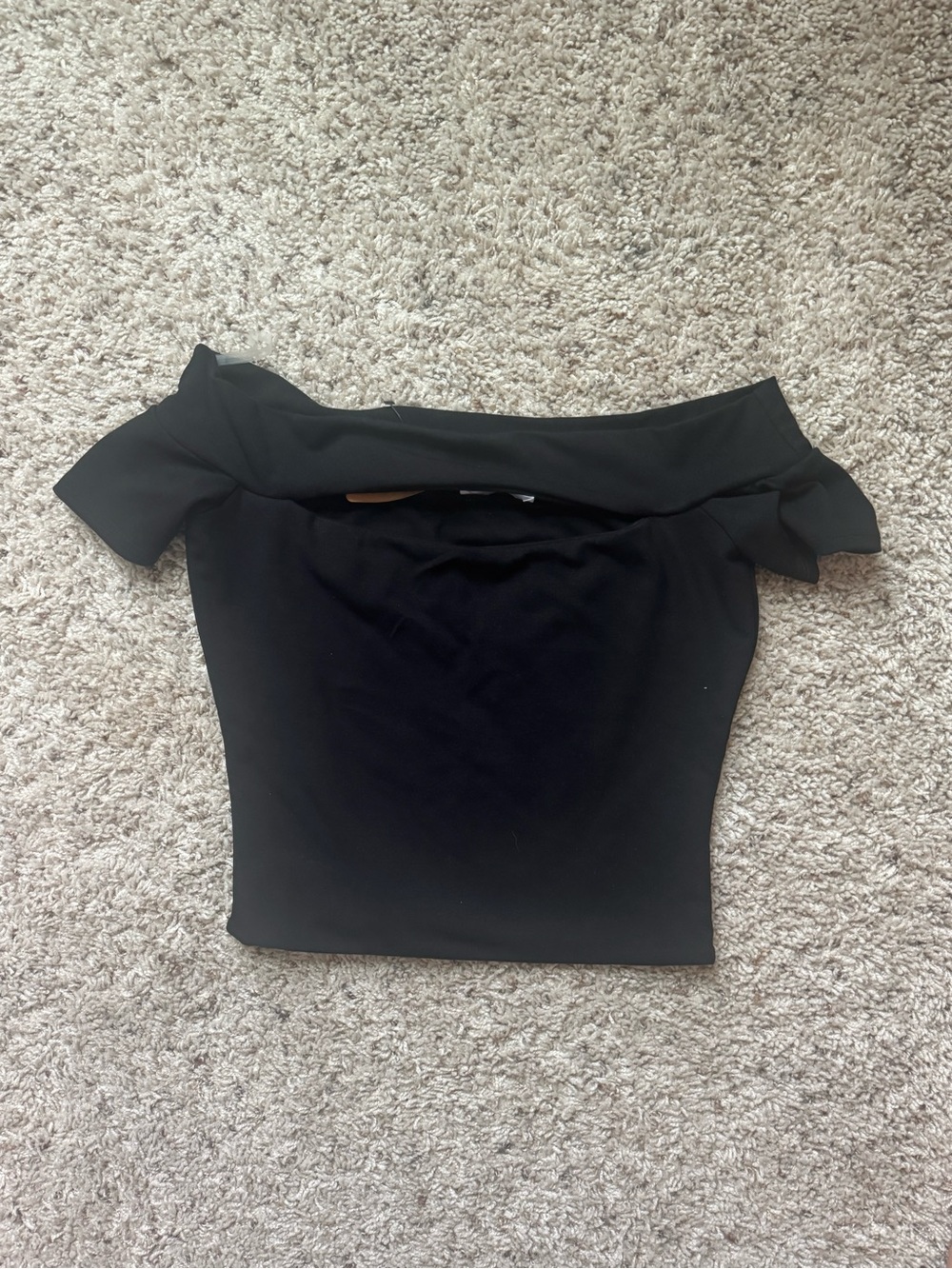 vestique Black Off-Shoulder Fold-Over Crop Top